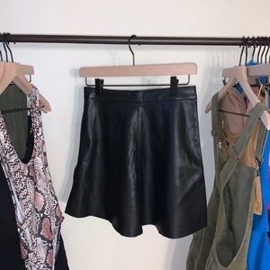 High Waisted A Line Leather Mini Skirt